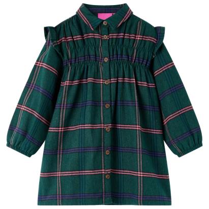 Rochie pentru copii cu mâneci lungi și volane, verde închis, 140 GartenMobel Dekor
