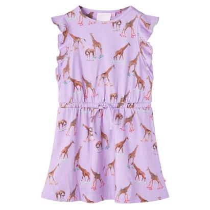 Rochie de copii, mâneci cu volane șnur talie, lila 116 GartenMobel Dekor
