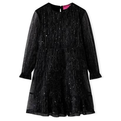 Rochie pentru copii cu mâneci lungi, negru, 128 GartenMobel Dekor
