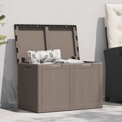 Cutie de depozitare pentru grădină, maro, 180L, aspect de lemn din PP GartenMobel Dekor
