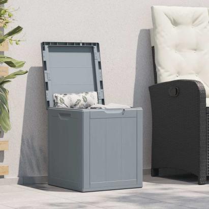 Cutie de depozitare pentru grădină, gri, 90L, aspect de lemn din PP GartenMobel Dekor