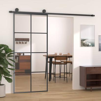 Ușă glisantă, negru, 90x205 cm, sticlă ESG și aluminiu GartenMobel Dekor