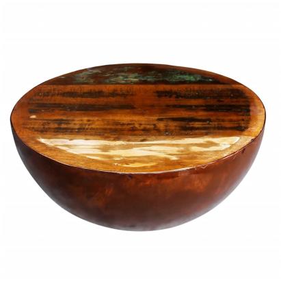 Măsuță cafea, formă de bol, bază din oțel, lemn masiv reciclat  GartenMobel Dekor