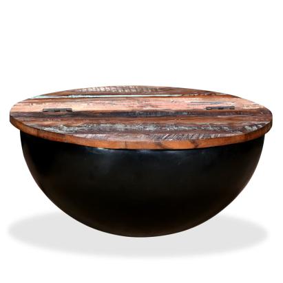 Măsuță de cafea, negru, lemn masiv reciclat, formă bol GartenMobel Dekor