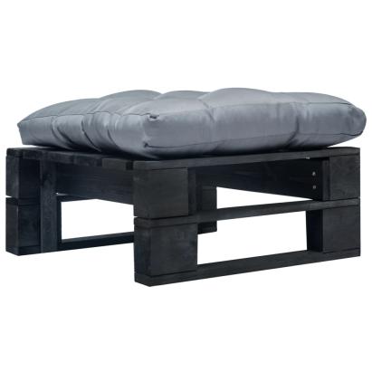 Taburet de grădină din paleți cu pernă gri, negru, lemn GartenMobel Dekor
