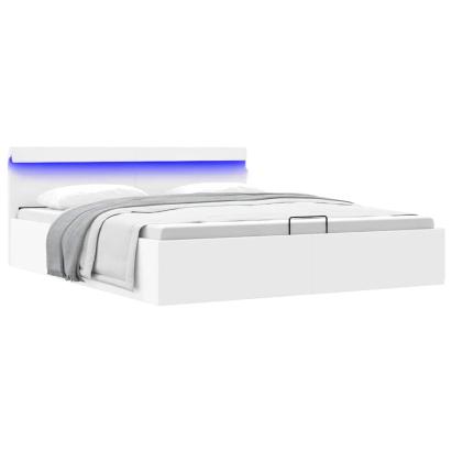 Cadru pat hidraulic cu ladă LED alb 180x200 cm piele ecologică  GartenMobel Dekor