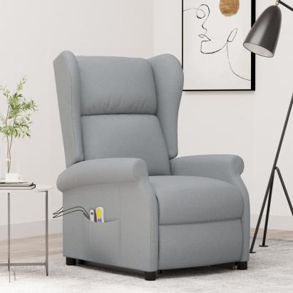 Fotoliu de masaj rabatabil cu ridicare, gri deschis, textil GartenMobel Dekor