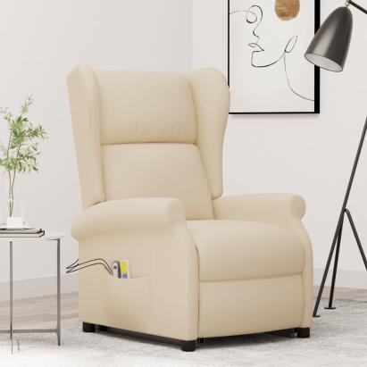 Fotoliu de masaj cu ridicare, crem, material textil GartenMobel Dekor