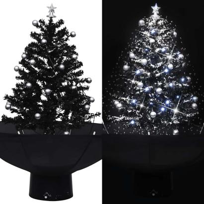 Brad de Crăciun cu ninsoare și bază umbrelă, negru, 75 cm, PVC GartenMobel Dekor