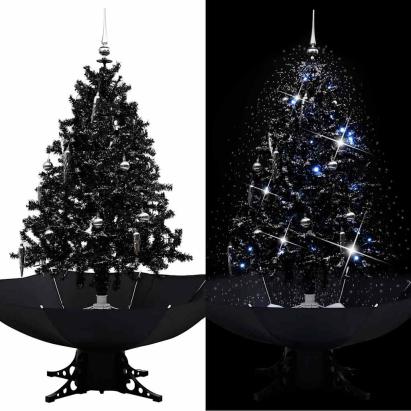 Brad de Crăciun cu ninsoare și bază umbrelă, negru, 140 cm, PVC GartenMobel Dekor