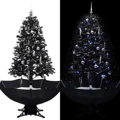 Brad de Crăciun cu ninsoare și bază umbrelă, negru, 170 cm, PVC GartenMobel Dekor
