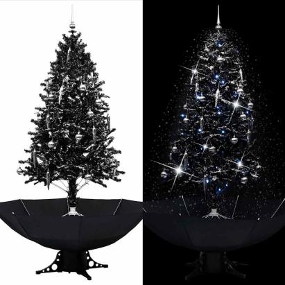 Brad de Crăciun cu ninsoare și bază umbrelă, negru, 190 cm, PVC GartenMobel Dekor