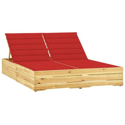 Șezlong dublu cu perne roșii, lemn de pin tratat GartenMobel Dekor