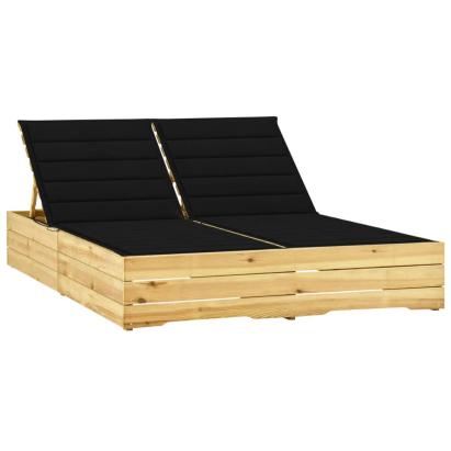 Șezlong dublu cu perne negre, lemn de pin tratat GartenMobel Dekor