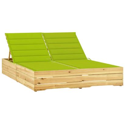 Șezlong dublu și perne verde aprins, lemn de pin tratat GartenMobel Dekor