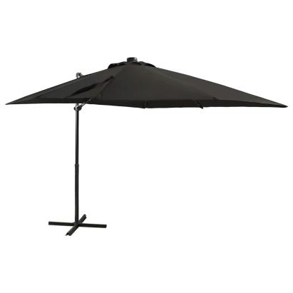 Umbrelă în consolă cu stâlp și LED-uri, negru, 250 cm GartenMobel Dekor
