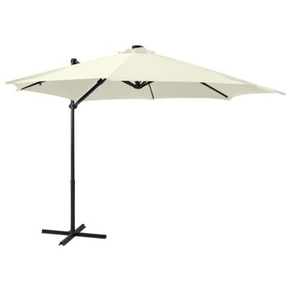 Umbrelă în consolă cu stâlp și LED-uri, nisipiu, 300 cm GartenMobel Dekor