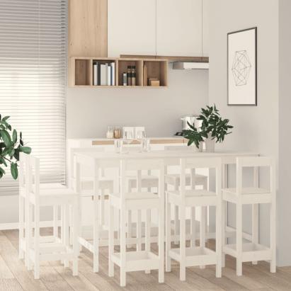 Set mobilier de bar, 9 piese, alb, lemn masiv de pin GartenMobel Dekor