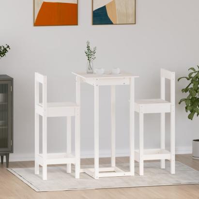 Set mobilier de bar, 3 piese, alb, lemn masiv de pin GartenMobel Dekor