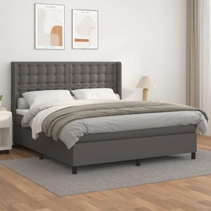 Pat box spring cu saltea, gri, 160x200 cm, piele ecologică GartenMobel Dekor