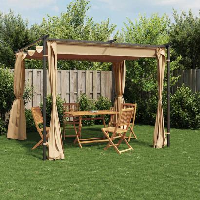 Pavilion cu draperii, gri taupe, 3 x 3 m, oțel GartenMobel Dekor