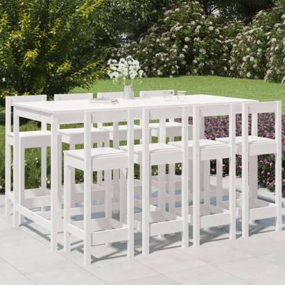 Set bar de grădină, 9 piese, alb, lemn masiv de pin GartenMobel Dekor
