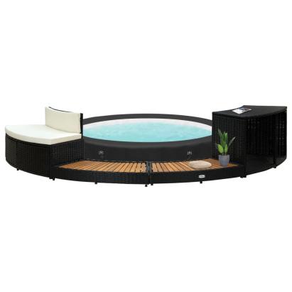 Mobilier de împrejmuire spa, negru, poliratan și lemn de acacia GartenMobel Dekor