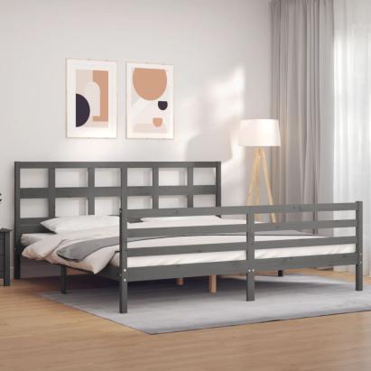 Cadru pat cu tăblie 200x200 cm, gri, lemn masiv GartenMobel Dekor