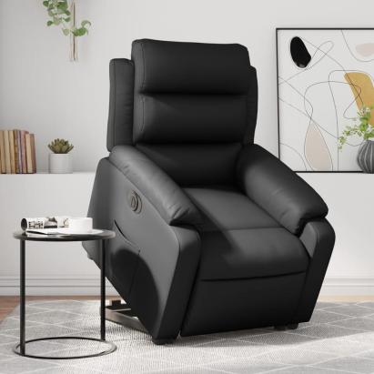 Fotoliu rabatabil electric cu ridicare, negru, piele ecologică GartenMobel Dekor