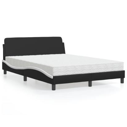 Pat cu saltea, negru și alb, 140x190 cm, piele ecologică GartenMobel Dekor