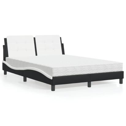 Pat cu saltea, negru și alb, 140x190 cm, piele ecologică GartenMobel Dekor