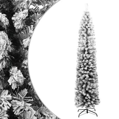 Pom de Crăciun artificial subțire cu zăpadă verde 240 cm PVC GartenMobel Dekor