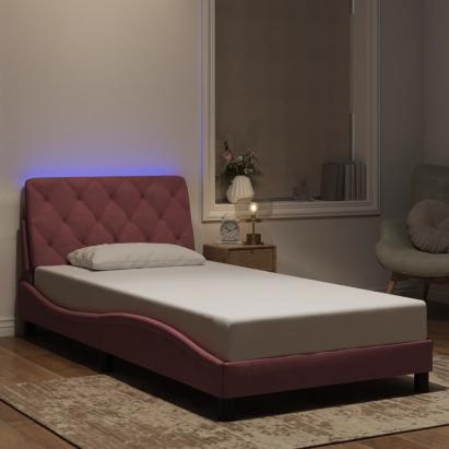 Cadru de pat cu lumini LED, roz, 100x200 cm, catifea GartenMobel Dekor