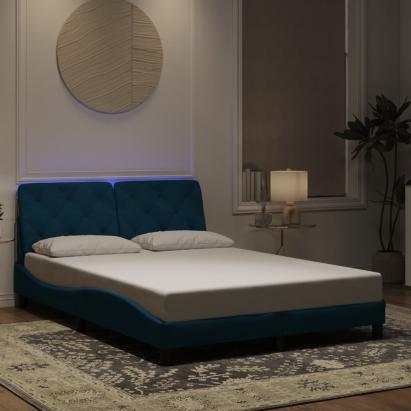 Cadru de pat cu lumini LED, albastru, 140x190 cm, catifea GartenMobel Dekor