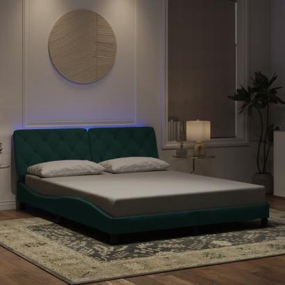 Cadru de pat cu lumini LED, verde închis, 160x200 cm, catifea GartenMobel Dekor