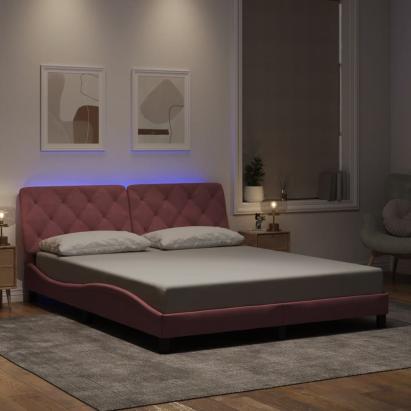 Cadru de pat cu lumini LED, roz, 160x200 cm, catifea GartenMobel Dekor