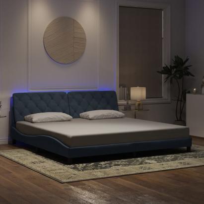 Cadru de pat cu lumini LED, gri închis, 200x200 cm, catifea GartenMobel Dekor