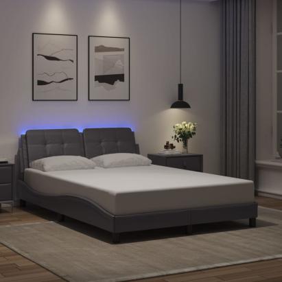 Cadru de pat cu lumini LED, gri, 140x190 cm, piele ecologică GartenMobel Dekor