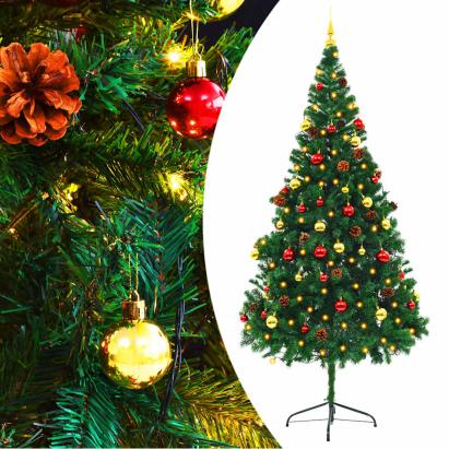 Brad de Crăciun artificial pre-iluminat cu globuri verde 210 cm GartenMobel Dekor