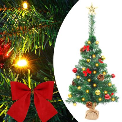 Brad de Crăciun artificial pre-iluminat cu globuri, verde 64 cm GartenMobel Dekor
