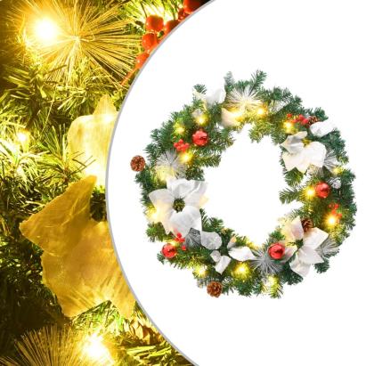 Coroniță de Crăciun cu becuri LED, verde, 60 cm, PVC GartenMobel Dekor