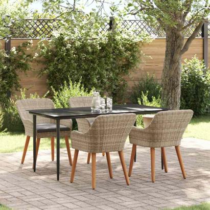Set de dining 5 pcs Gri deschis și Negru mare GartenMobel Dekor