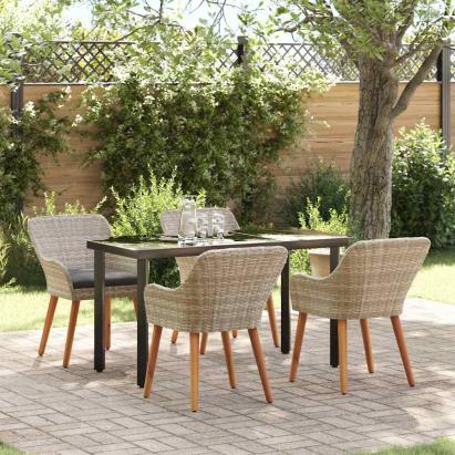 Set de dining 5 pcs Gri deschis și Negru 140 x 70 x 74 cm GartenMobel Dekor