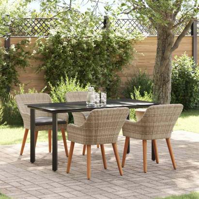 Set de dining 5 pcs Gri deschis și Negru 160 x 80 x 74 cm GartenMobel Dekor