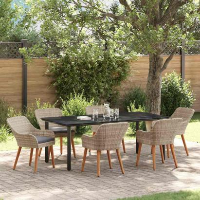 Set de dining 7 pcs Gri deschis și Negru 200x100x74 cm GartenMobel Dekor