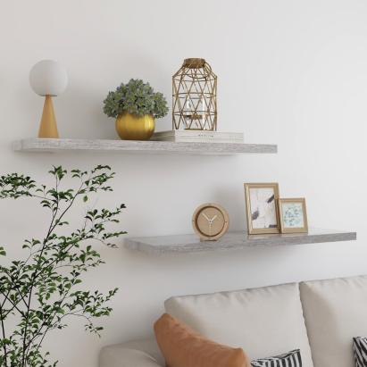 Rafturi perete suspendate 2 buc. gri beton 90x23,5x3,8 cm MDF GartenMobel Dekor