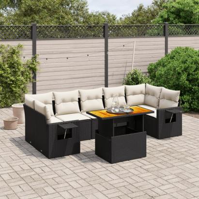 Set mobilier de grădină cu perne, 8 piese, negru, poliratan GartenMobel Dekor