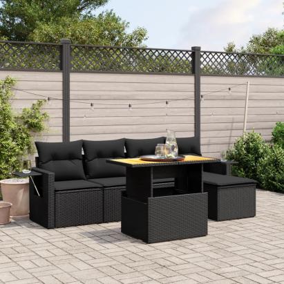 Set mobilier de grădină cu perne, 6 piese, negru, poliratan GartenMobel Dekor