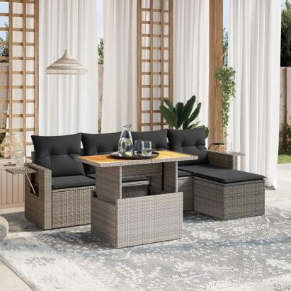 Set mobilier grădină cu perne, 6 piese, gri, poliratan GartenMobel Dekor