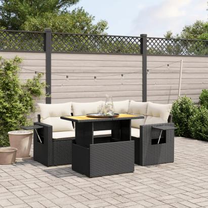 Set mobilier de grădină cu perne, 5 piese, negru, poliratan GartenMobel Dekor